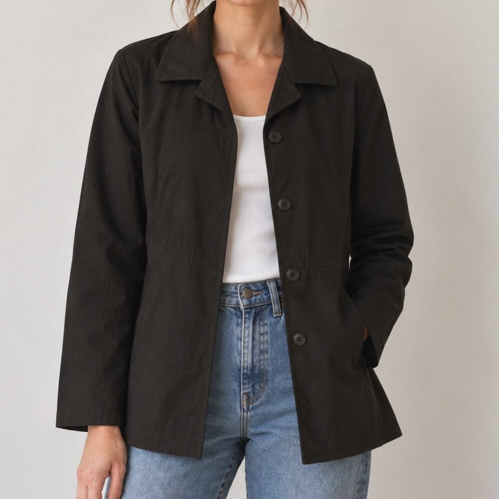 Vintage 2001 Gap Black Lightweight Jacket Minimalist Button Front Coat Size M